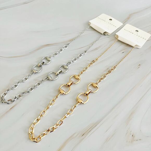 Double Equestrian Horse Bit Chain Necklace Silver - Picture 5 of 5